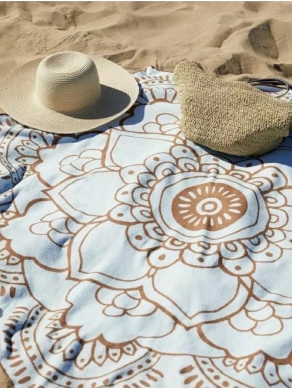 Lotus Beach Towel - Light Blue and Tan Mandala